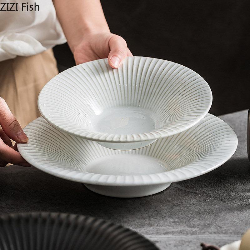 Japanese Ceramic Salad Plate Straw Hat Plate Restaurant Main Dish Home Kitchen Solid Color Lamian Noodles Bowl Tableware