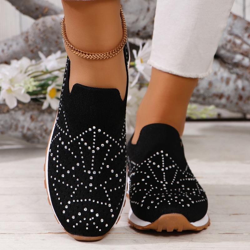 

Summer new large-size women s thick-soled rhinestone fly-woven sneakers style foot casual shoes 36