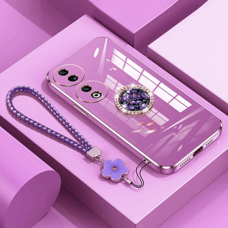 Honor 90 Case Luxury Diamond Ring Cover For Honor 90 Pro 50 70 Lite X9a Phone Case With Flower Lanyard Plating Cases Honor90 5G