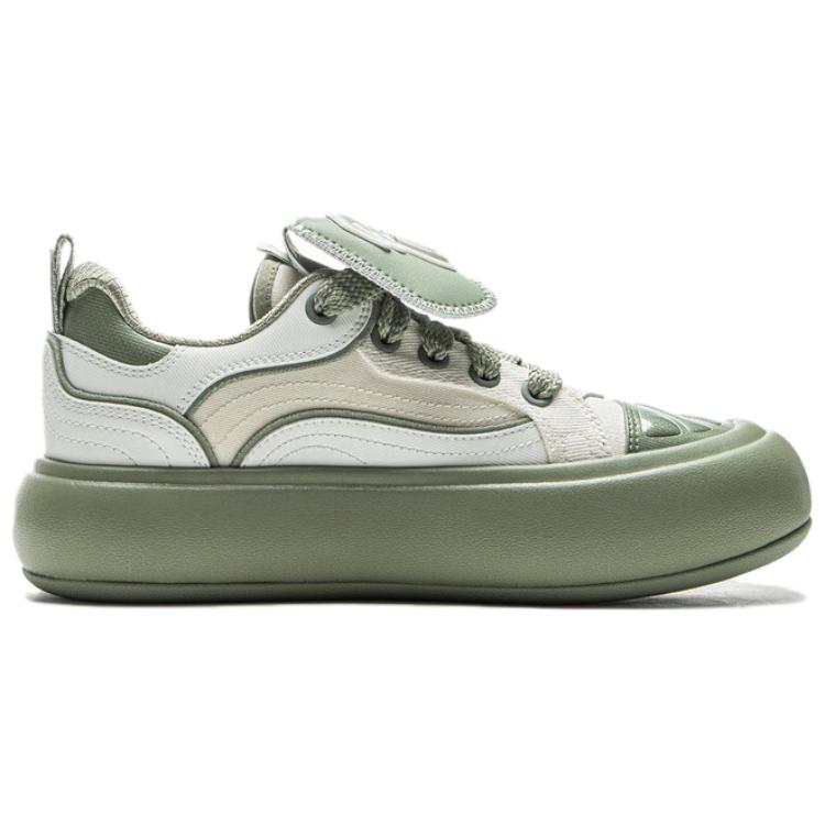 Li Ning Puff Platform Модные Удобные Износостойкие Легкие Низкие Кеды Женские кроссовки Молочно-белые Травянисто-зеленые AZGV086-3