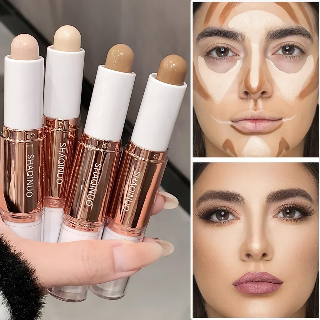 Dual-Ended Highlight & Contour Stick 3D Facial Sculpting Long-Lasting, Waterproof & Sweatproof, Skin-Tone Illumination Makeup Stick