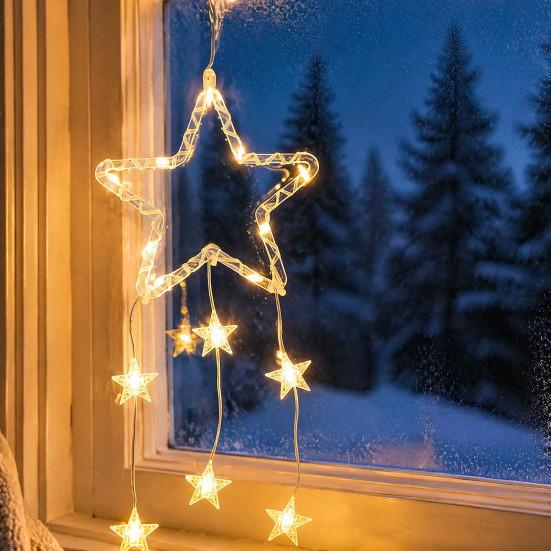 Gift for Holiday Decoration LED Christmas Window Star Decoration, Battery Operated Hanging Warm Staggered Shape Light Lighted Shaped Walls,