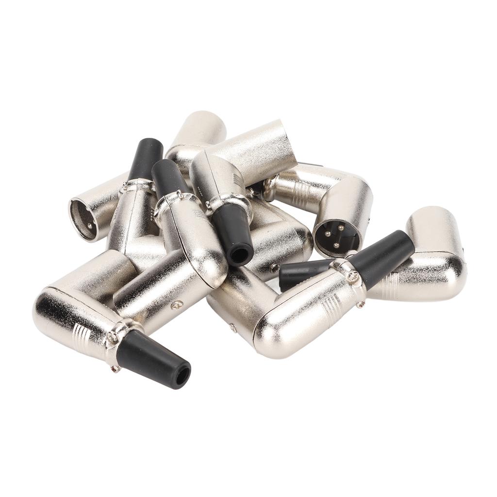 XLR Male Connector Elbow 3 Pin Welding Stable Signal Metal XLR Plugs for DIY Microphone Cable 10pcs