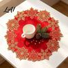 Table Mats for Candlesticks Christmas Embroidered Placemat Red And Gold Snowflake Durable Polyester Placemats Mat Heat Resistant Decorative