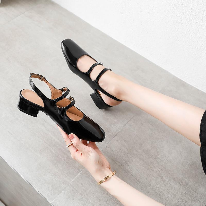 

Coarse heel single shoes women s shallow mouth 2021 spring new square head double buckle retro grandma shoes Mary Jane shoes women 40 чёрный
