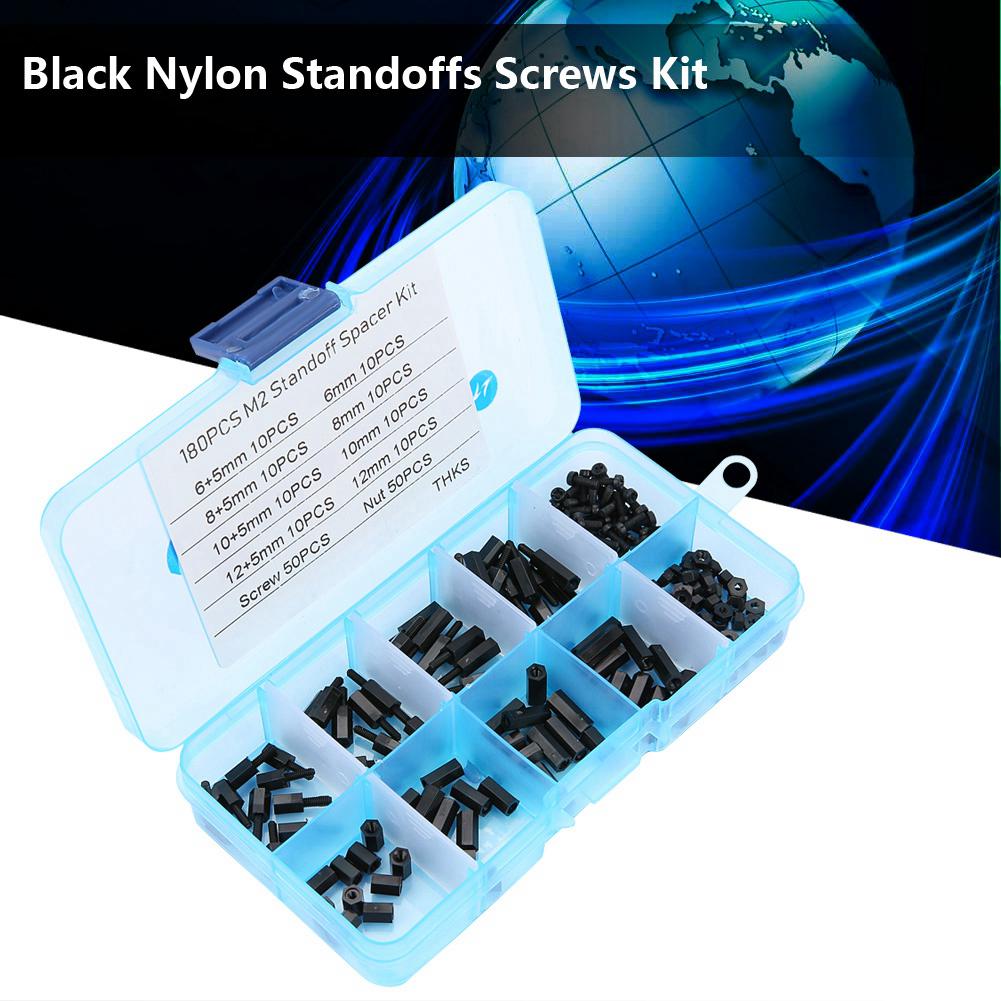 Dingln 180pcs Black M2 Male Female Standoffs Screws Nuts Assortment Kit with Box