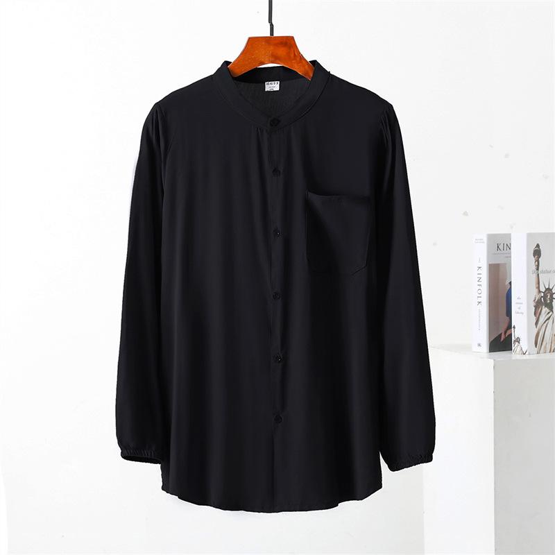 

Мужской кардиган из хлопка и шелка с длинными рукавами: Легкая рубашка большого размера с круглым вырезом для людей среднего и пожилого возраста 4XL чёрный