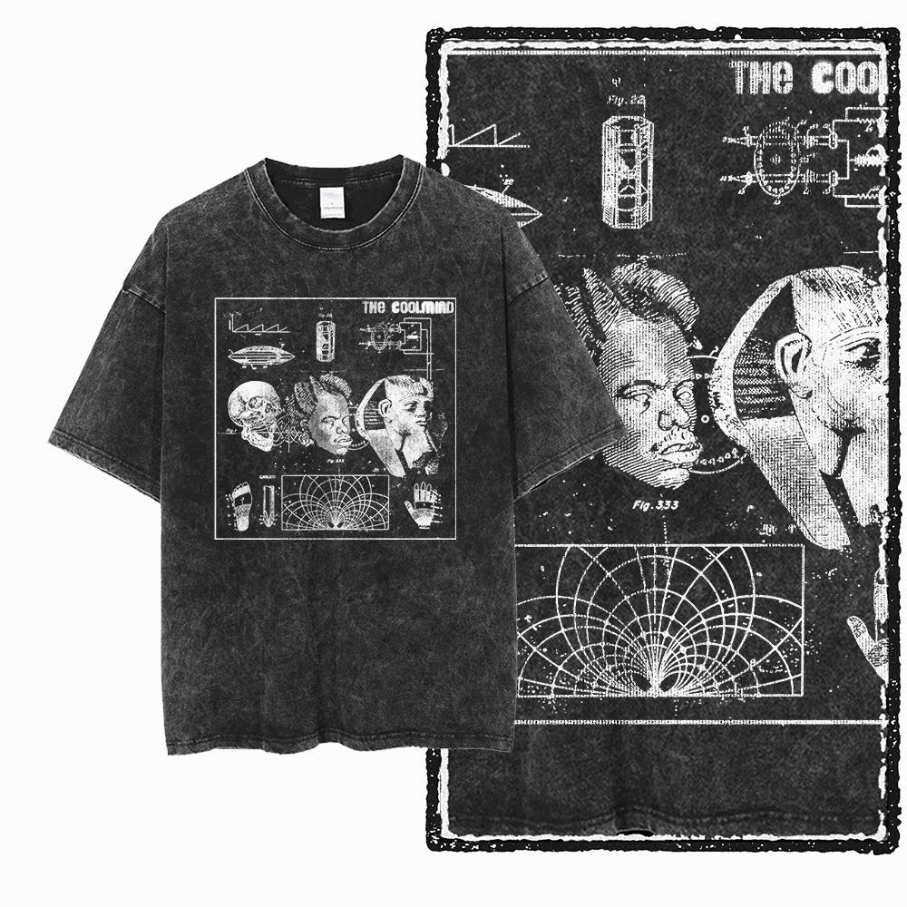 Retro Unique Graphic Printed Washed Distressed Big Size Black Cotton Unisexs Streetwear TShirt G