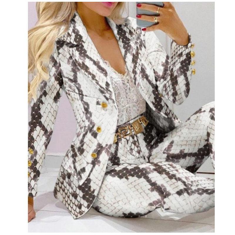 2PCS Women Blazer Suit Lapel Jacket Coat + Pants Co-ord Set Formal Office Outfit