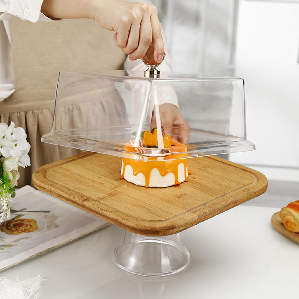 Cake Display Platter Square Cake Display Stand with Acrylic Cover for Birthdays and Special Event