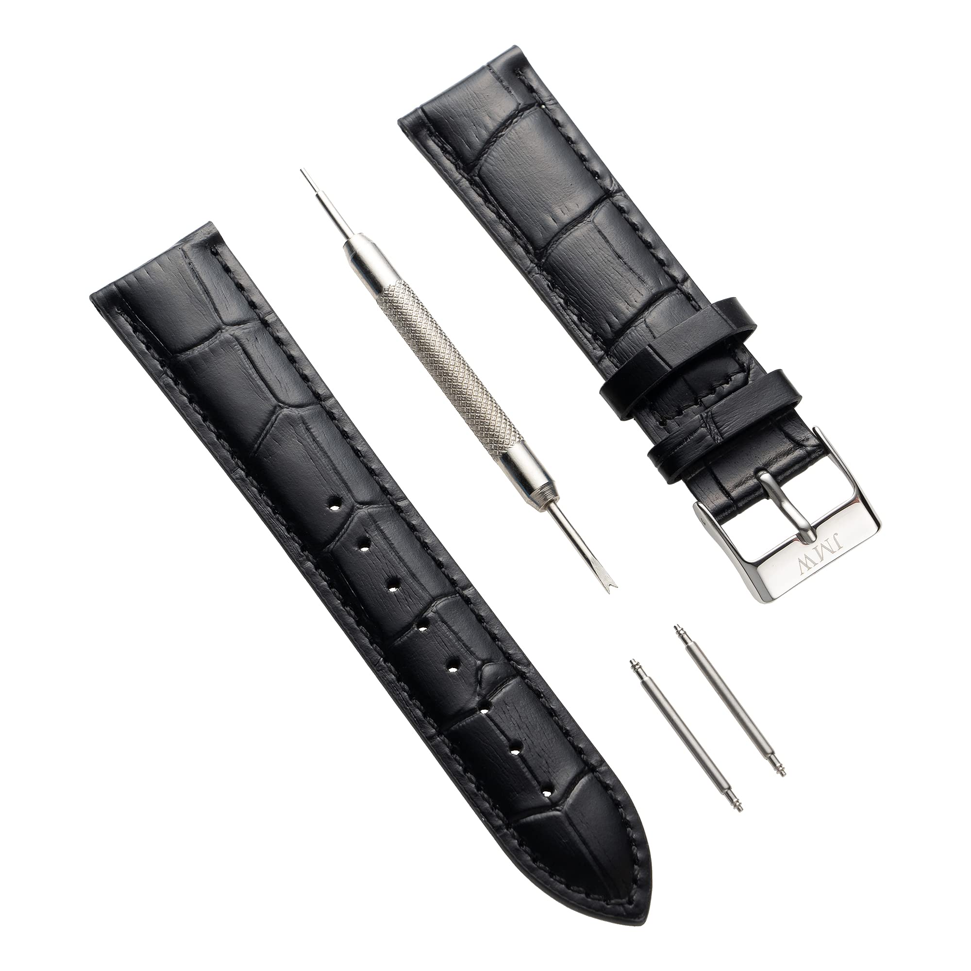 

JMW TOKYO Часы с фазой Луны, ширина ушка 20 мм, сменный ремешок из натуральной кожи, черный с серебристым, в комплекте пружины и отличный день, мужской ремешок, ширина, ремешок, застежка,