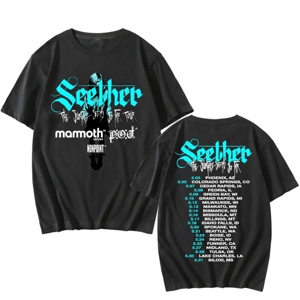 Cotton Tees The Surface Seems So Far Tour 2025 T-shirt Seether Rock Band Printing Tshirts Short Sleeve Summer Unisex Streetwear