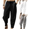 Calças Masculinas Retas Cor Sólida Cintura Elástica Cordão Calças Harem para Uso Diário