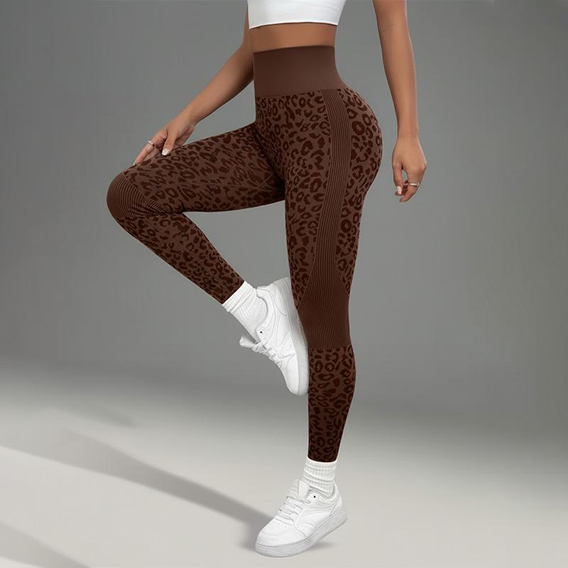 Leopard Print High Waist Tummy Control Yoga Pants for Women - Seamless, Tight-fitting, Butt Lifting, Sports Long Pants for Running and Fitness.