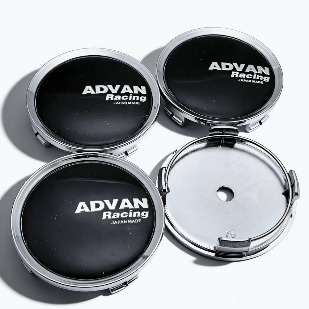 4pcs Black Silver ADVAN Racing Logo Emblem Car Wheel Center Caps 75MM 70MM Wheels Hub Cap Rim Hubcaps Dust Cover Car Accessories
