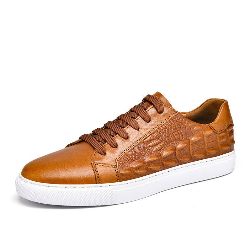Men's Shoes Summer Business Board Shoes Men's Genuine Leather Crocodile Pattern Casual Shoes European Station Dress Large Size Leather Shoes Men
