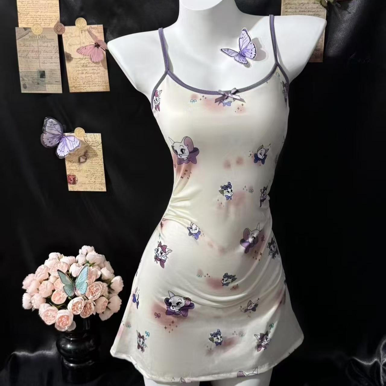 Sexy underwear suspender nightdress strap sexy slim cat print hip wrap waist passionate hot M