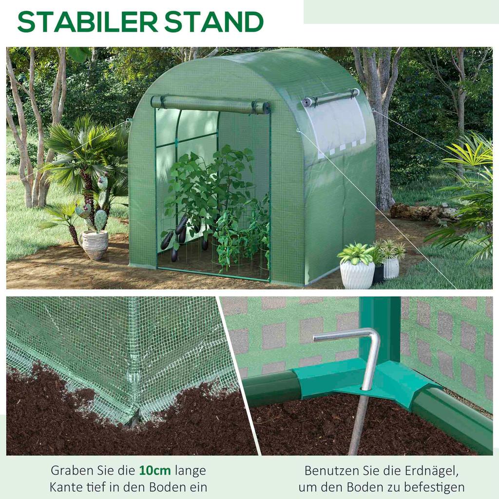 Walk In Polytunnel Greenhouse, Green House for Garden with Roll-up Window and Door, 1.8 X 1.8 X 2 M, Green
