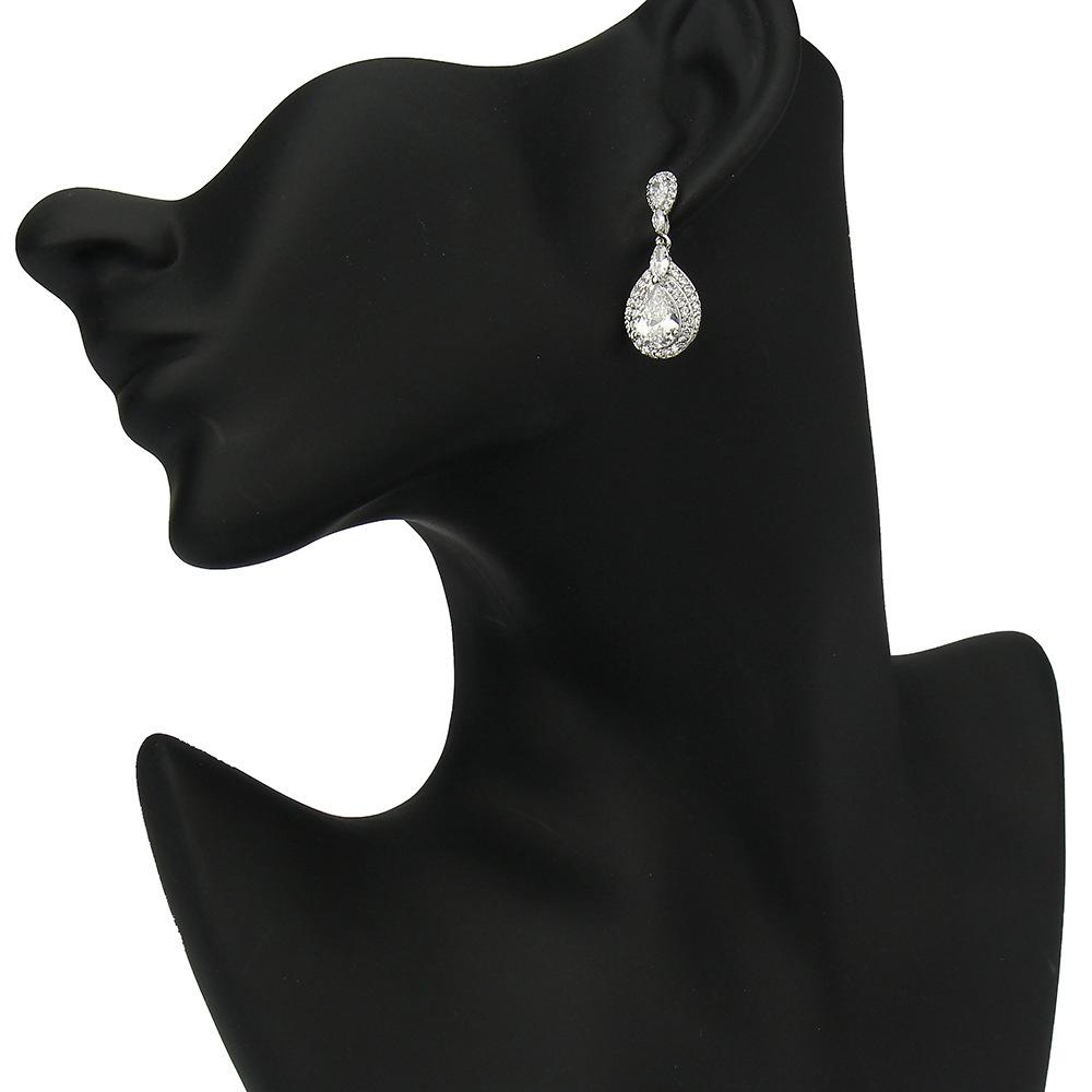 Elegant Long Teardrop Zirconia Dangle Earrings for Evening Wear and Brides