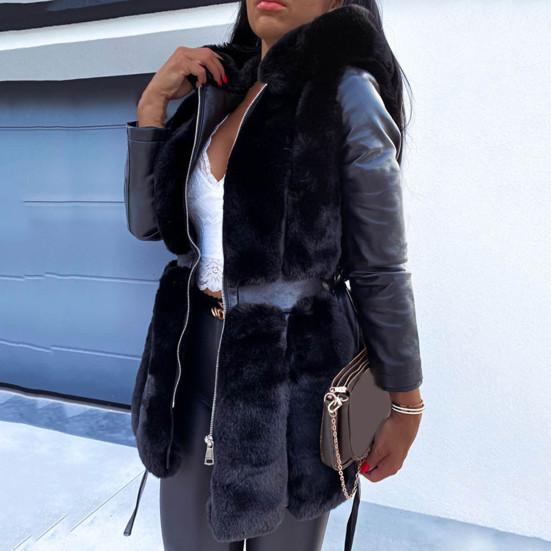 Damski płaszcz zimowy, gruby kaptur, rękawy, jednolity kolor, ciepły kardigan, plus