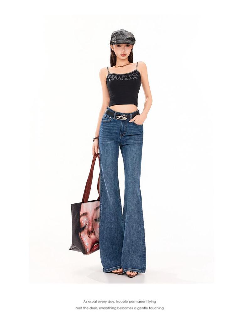 Jeans Elásticos de Tiro Alto Micro-Campana Estilo Retro Americano para Mujer Primavera 2026