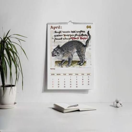2026 Cat Wall Calendar Funny Weird Cats In Renaissance Art Monthly Planner with Clear Date Boxes Spiral Bound Calendar for Home Unique Cat Lover Gifts