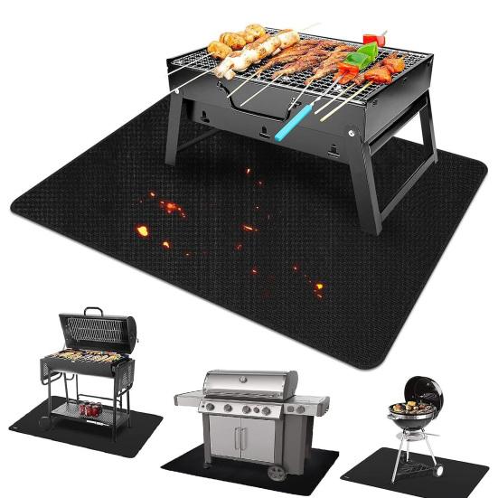 BBQ Fireproof Mat for Outdoor Grill Double-Sided Silicone Coating Waterproof Oil-Proof Grill Pad Indoor Fireplace Mat BBQ Floor Protector