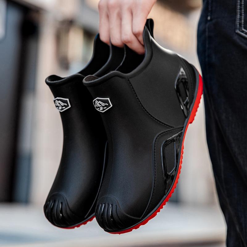 Short Rain Shoes Men's Adult Fashion Waterproof Shoes Thickened Wear-resistant Rain Boots Kitchen Work Low-top Flat Rain Boots Men