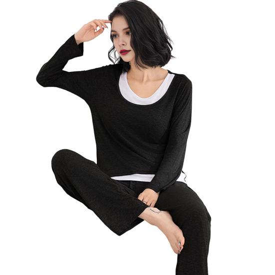 Two Piece Modal Pajamas Set for Women Long Sleeve Top And Pants Sleepwear with Built-in Bra Casual Loungewear Pjs Set