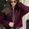 Women's Fashion Casual Solid Color Print Autumn Winter Long Sleeve POLO Neck Jackets & Coats