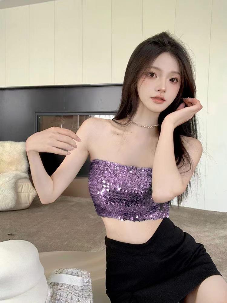 Off-Shoulder Sequined Backless Strapless Women's Summer Vest Top