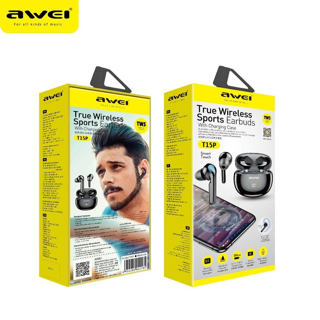 Awei T15P TWS Earbuds Bluetooth Wireless Earphones Led Digital Display Touch Control Waterproof