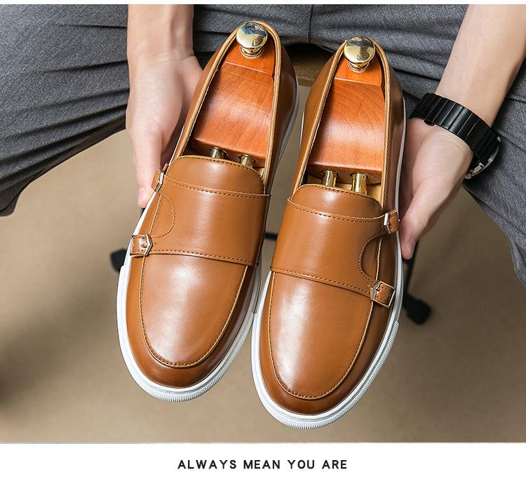 2023 Men's Plus-Size Double Buckle Casual Loafers, Low Top British Style