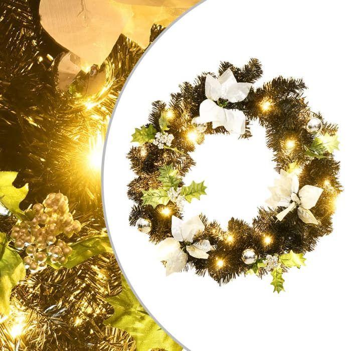 VidaXL Couronne de Noël avec lumières LED Noir 60 cm PVC, couronnes, couronnes de Noël avec décoration, ornements de 321518