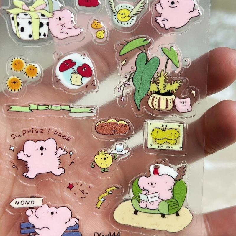 High Aesthetic DIY Adhesive Stickers for Scrapbook Journal Photocard Decor INS Cute Cat & Elephant Jelly Stickers