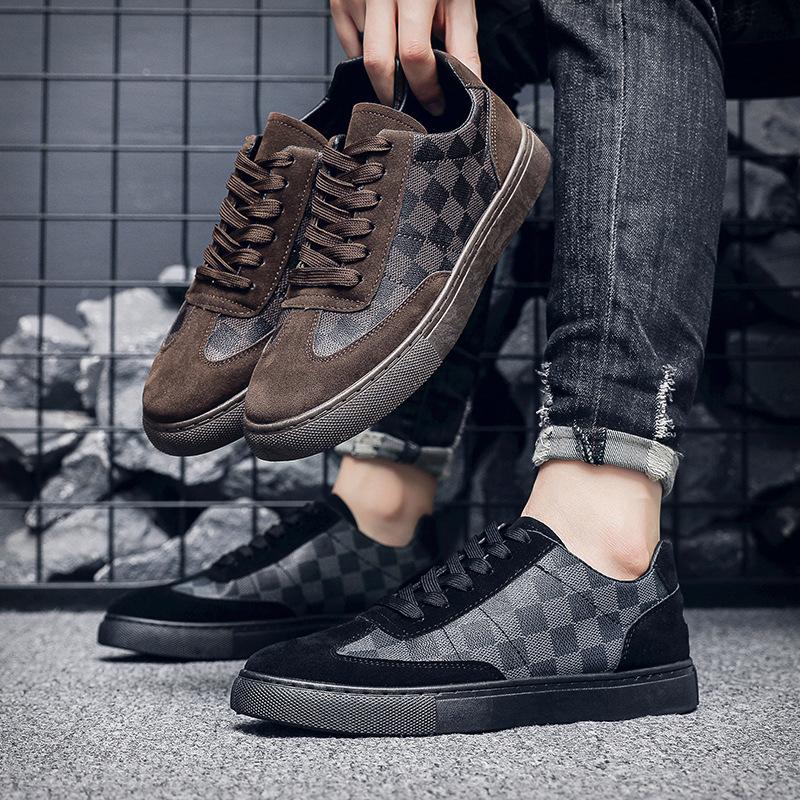 Board shoes men's European station men's shoes men's board shoes low-top plaid lace-up casual shoes versatile shoes men's trendy men