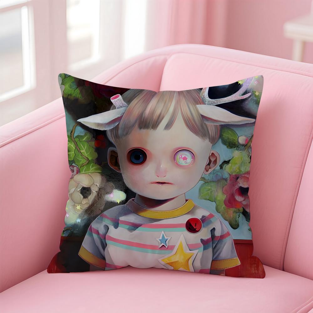 Whimsical Japanese Abstract Art Cute Emo HHikari Shimoda Cushion Cover Pillow Case Soft Skin Friendly Fabric Concealed Zipper