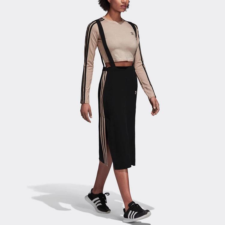 Adidas Originals Three Stripe Color Block Suspender Midi Casual Skirt Women skirts Black DU8487