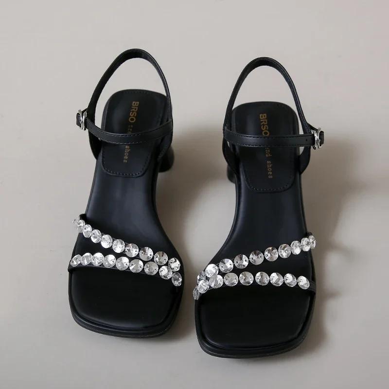 

Fashion Shiny Crystal Slippers Women s Luxury Rhinestone Mid Heel Sandals Womens Boho Silver Strange Heel Lace Up Summer Shoes Size34-40 40