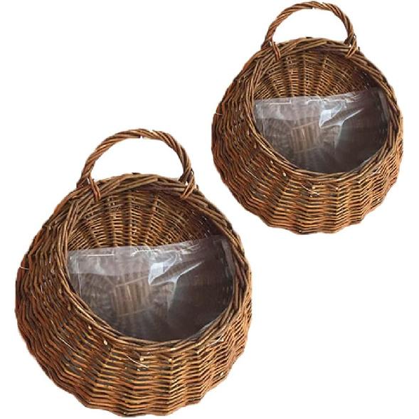 DOITOOL Woven Hanging Basket Rattan Flower Basket Hanging Planters: 2PCS Rustic Flower Pot Wall Hanging Plant Containers Woven Storage Baskets Flower