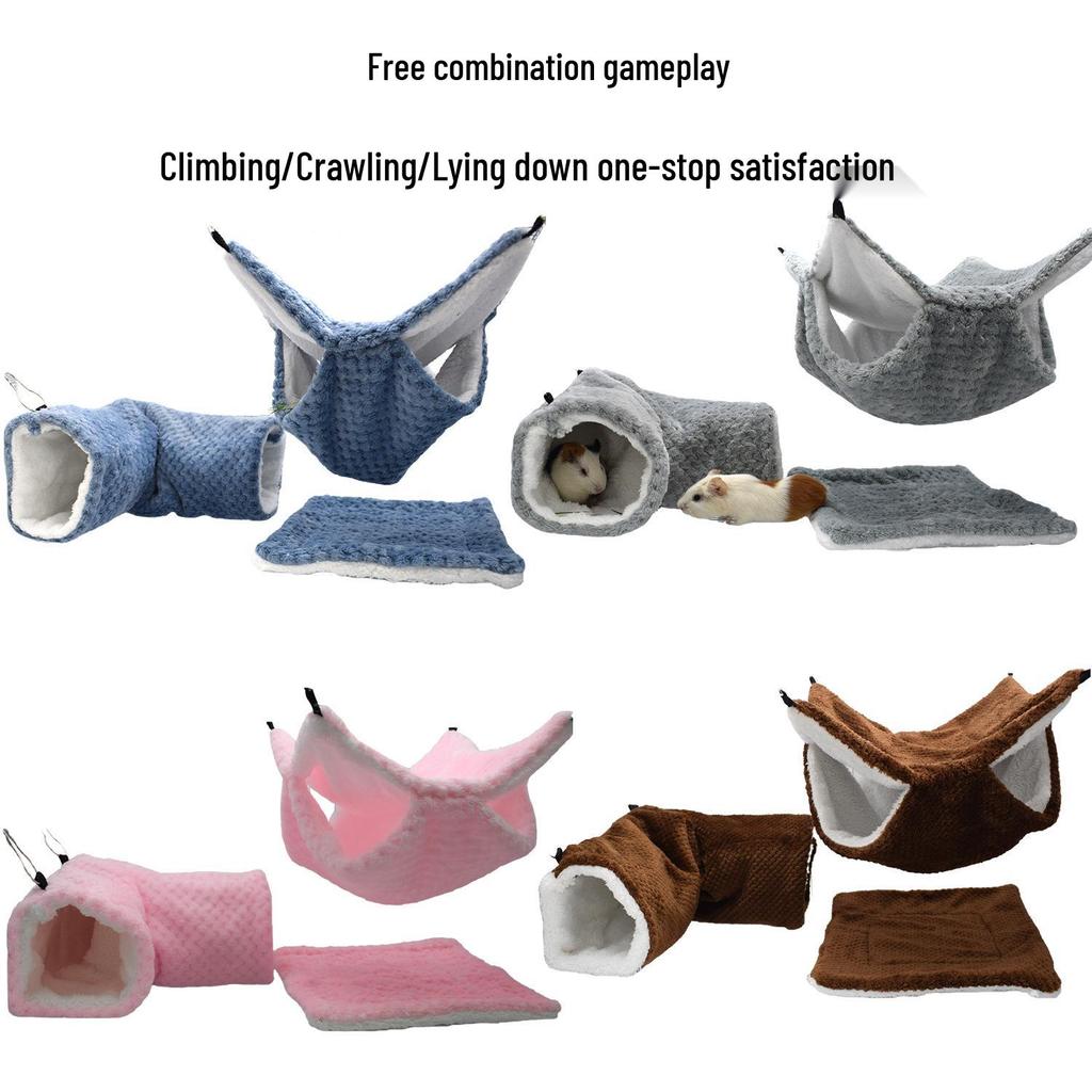 Double-Layer Small Pet Hideaway: Sugar Glider, Ferret, Guinea Pig, Hamster Tunnel & Mat
