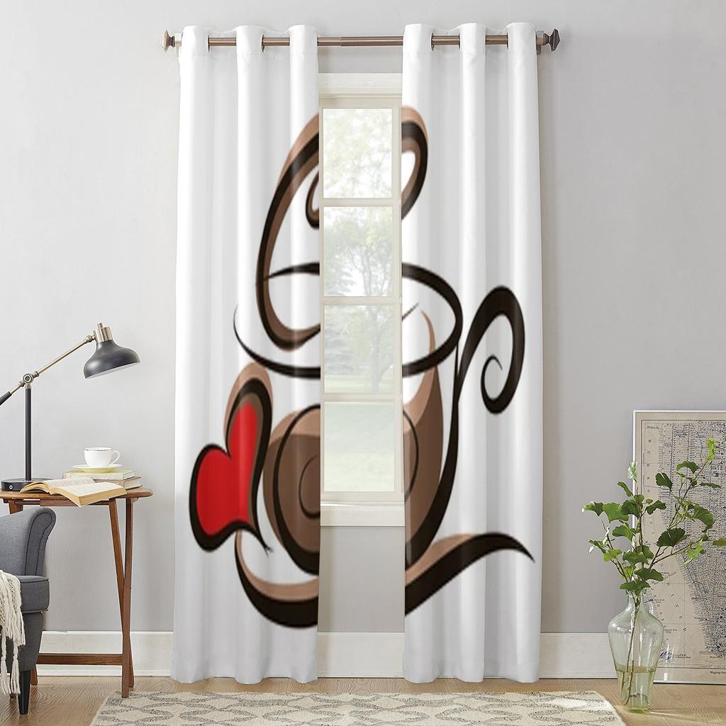 Coffee Illustration Window Curtains For Living Room Luxury Bedroom Decor Drapes Kitchen Window Treatments Curtains