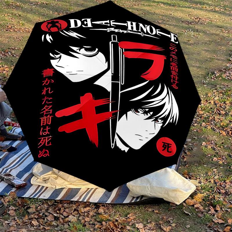 1PC Death Note Automatic Open/Close Umbrella with Windproof, 8-Rib Sturdy Canopy, Durable Ribs, Fashionable Design, Outdoor Accessory, Fun Prin, Holid