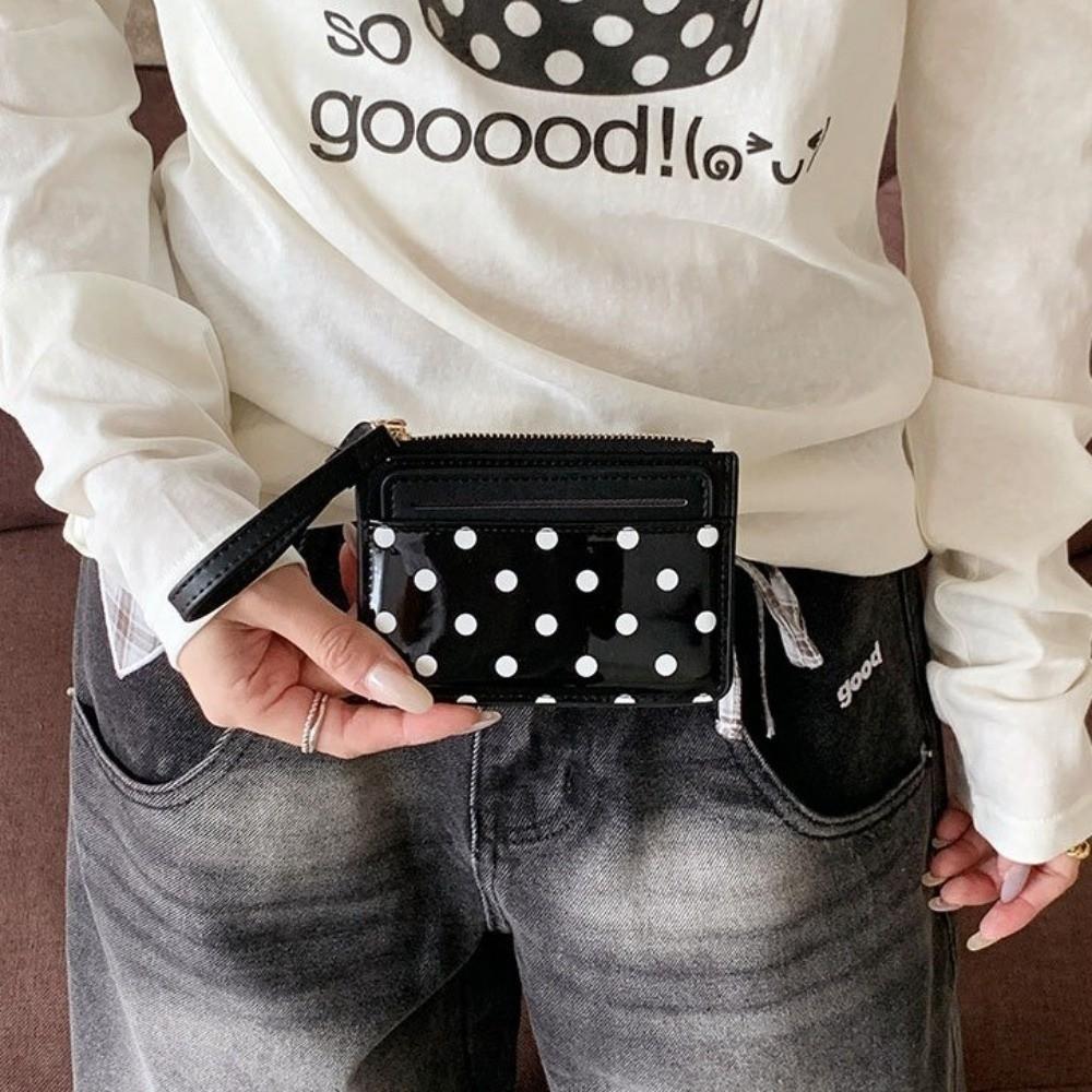 PU Leather Polka Dot Card Holder Ultra Slim Women Mini Wallet Gift Minimalist Coin Purse Commuting