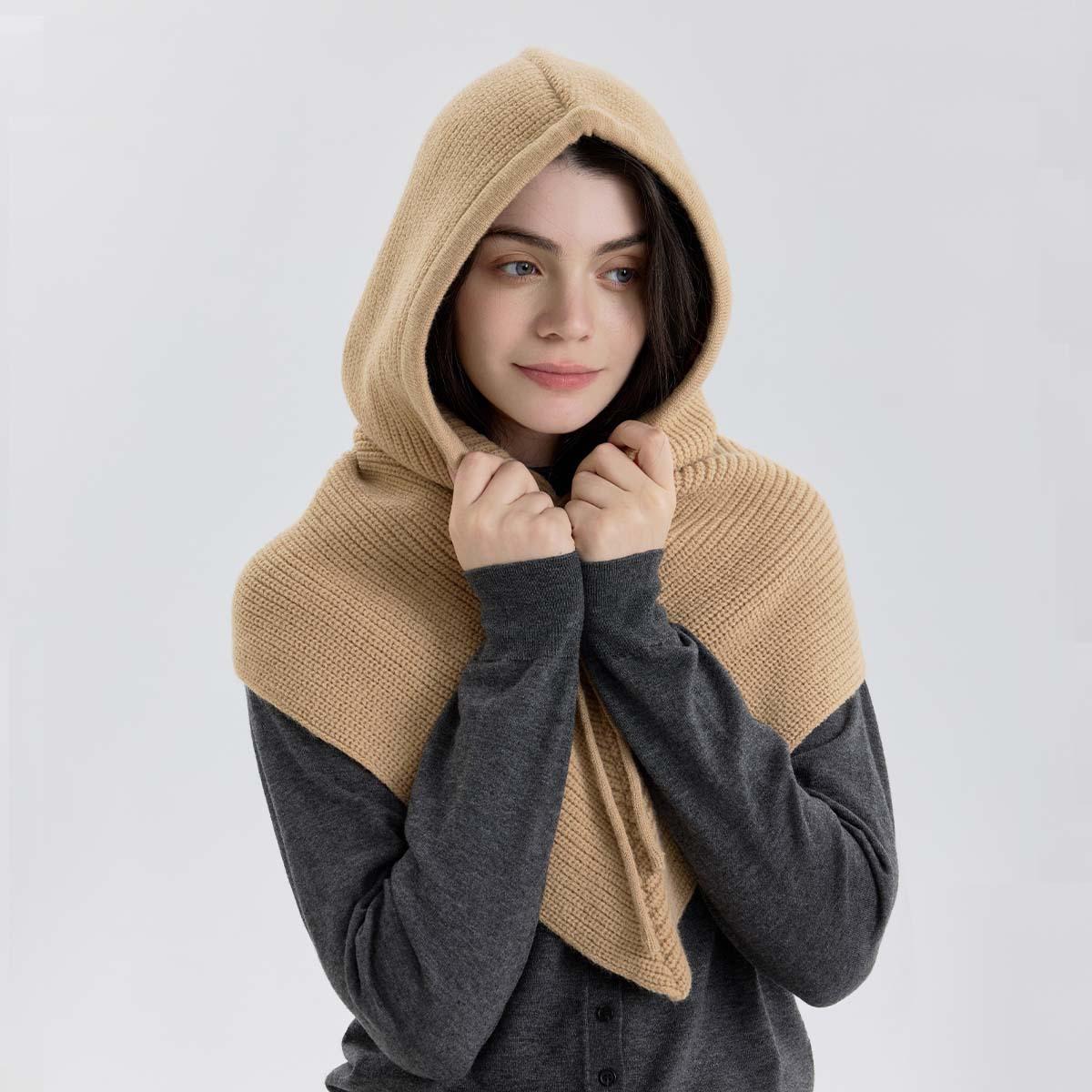 

C1002 High quality Winter Balaclava Hat Scarf Women Knitted Hooded Caps Outdoor Warm One-Piece Neck Collar Beanies Hats Girls верблюд