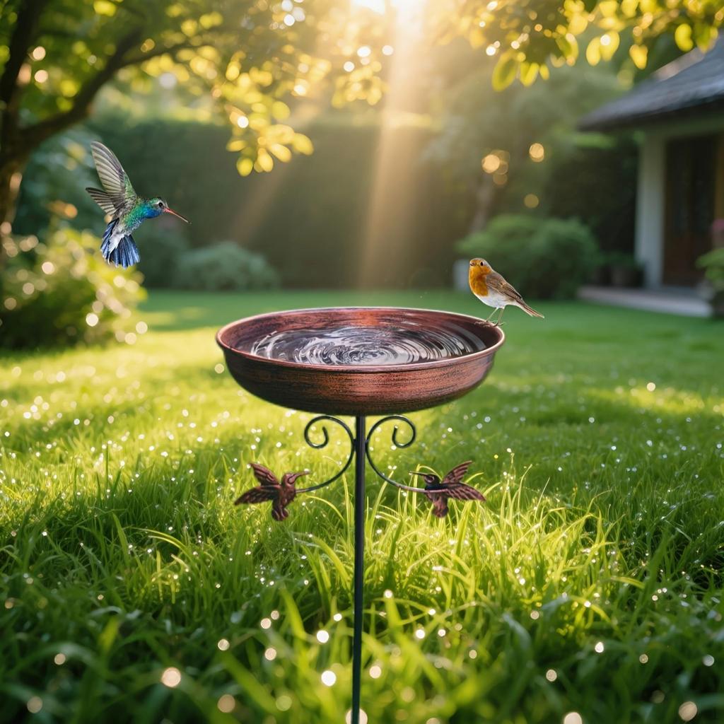 Iron Bird Bath Bowl Feeder Tray Feeding Station Water with 5 Pronged Base for Hummingbird