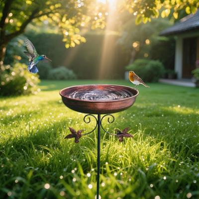 Iron Bird Bath Bowl Feeder Tray Feeding Station Water with 5 Pronged Base for Hummingbird