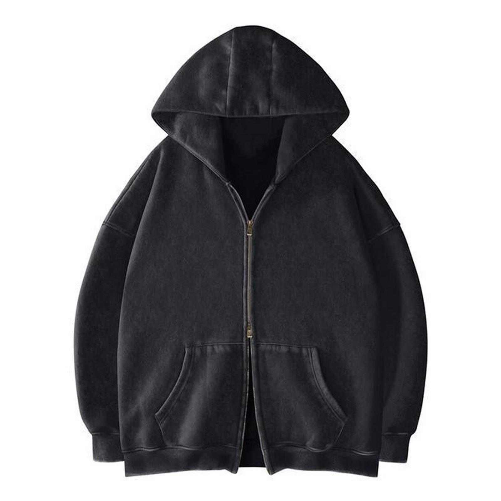 Women s Casual Color Zip-Up Hoodie Sweatshirt for Everyday Wear L чёрный