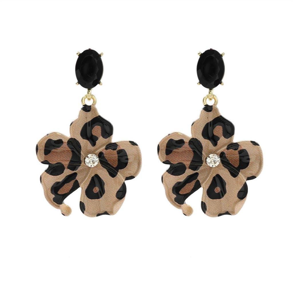 2024 Trendy Leopard Print Flower Pendant Earrings for Women