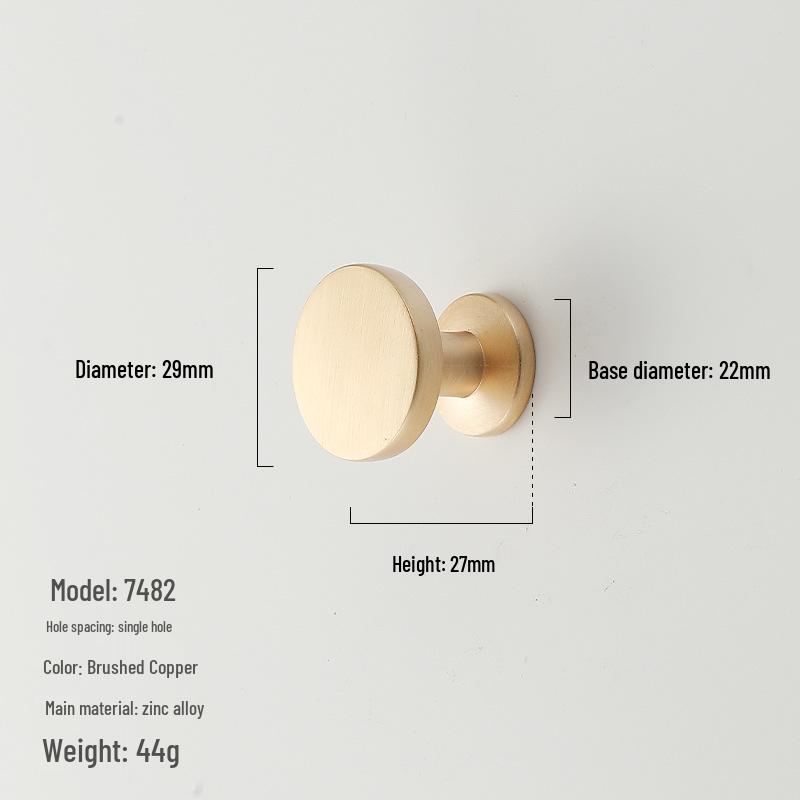 American Minimalist Zinc Alloy Single Hole Handle for Drawer, Shoe Cabinet, Wardrobe - Bright Silver/Gold Finish
